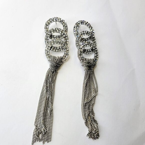 Long Rhinestone Tassel Earrings - Picture 5 of 11